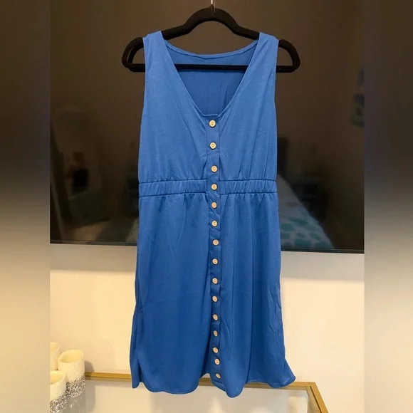 Blue Sleeveless Button-Down Dress - Picture 4 of 7